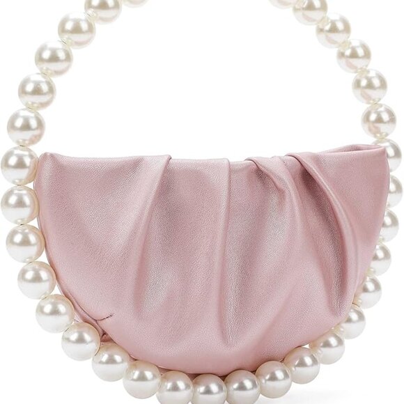 Neiman Marcus Pink Vegan Leather Pearl Bridal Clutch Purse